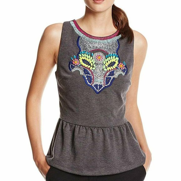 Greylin Siera Embellished Sleeveless Peplum Top - Picture 1 of 2